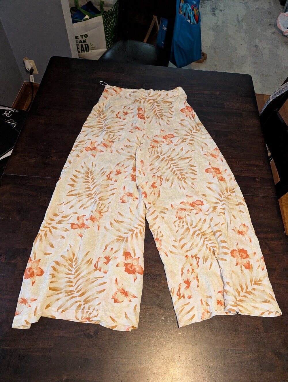 Le Salty Label Floral Flowy Palazzo Pants, Cream/Orange/Tan, Women's XL
